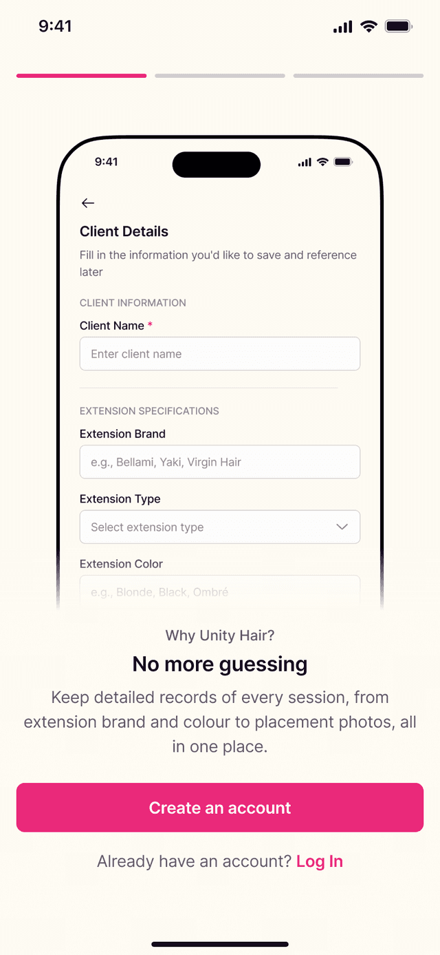 Unity Hair App Onboarding
