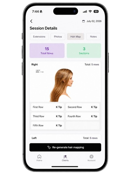 Hair Map session details with row placements in Unity Hair